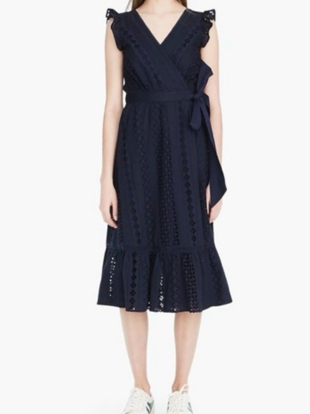 J. Crew Navy Sleeveless, Eyelet Wrap Midi Dress